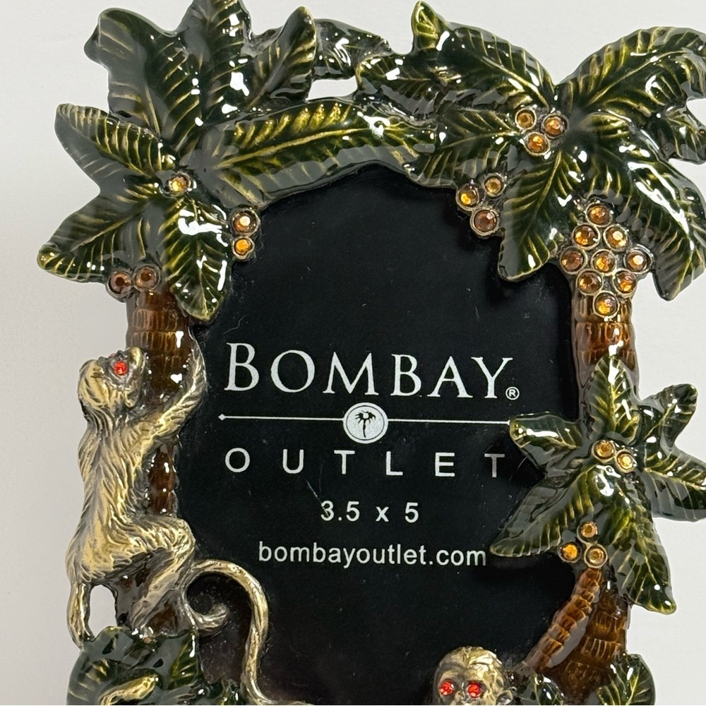 Bombay Photo Picture Frame Crystal Jeweled Monkey Palm Palm Tree Tropical 3.5X5 - Picture 3 of 7